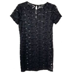 Forever 21 Black Lace Crocket Short Sleeve Shift Dress Small